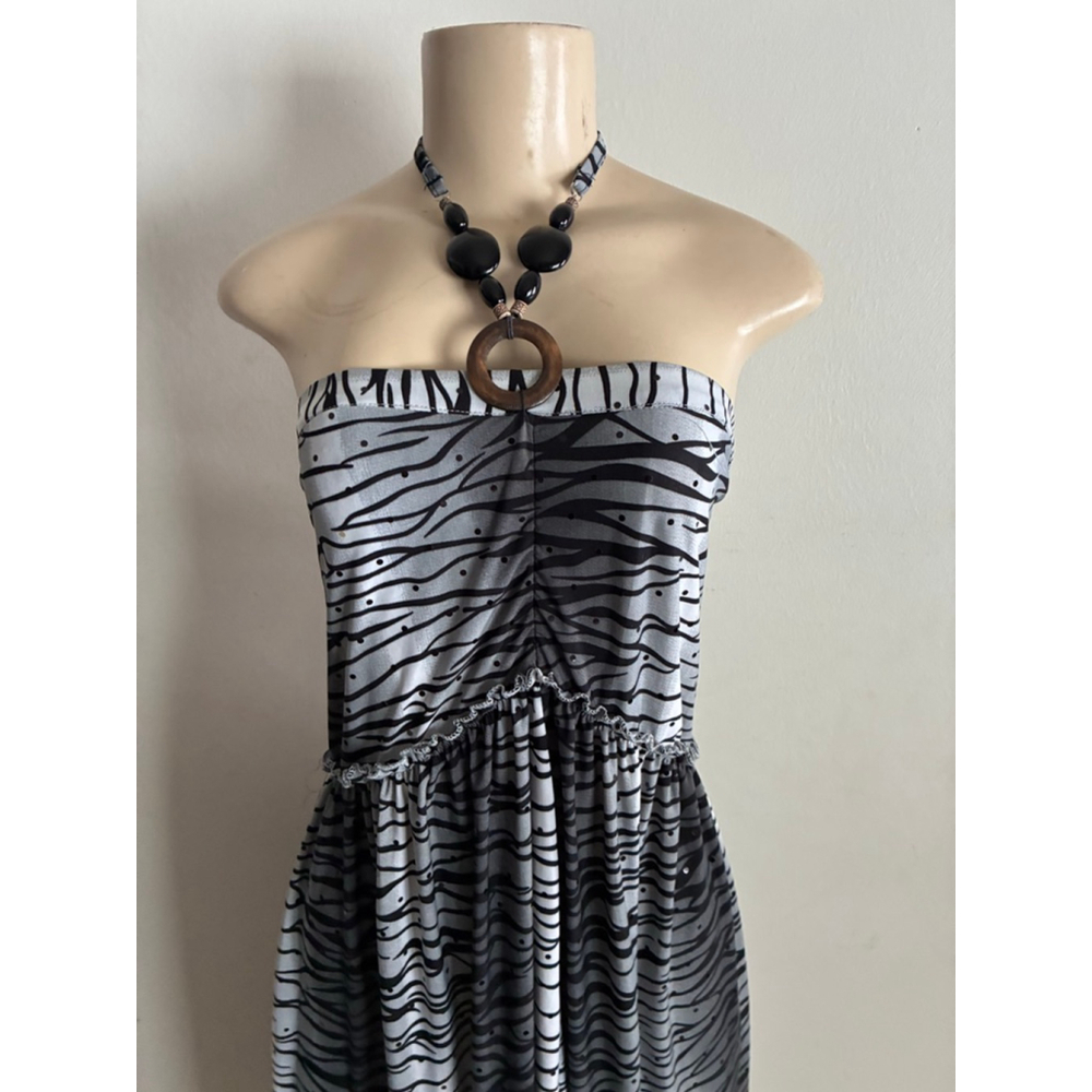 NWOT This item is a silver and black animal print strapless midi dress